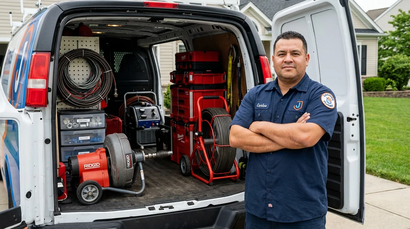 Professional drain cleaning equipment and Johns Plumbing LLC plumber in Bradner