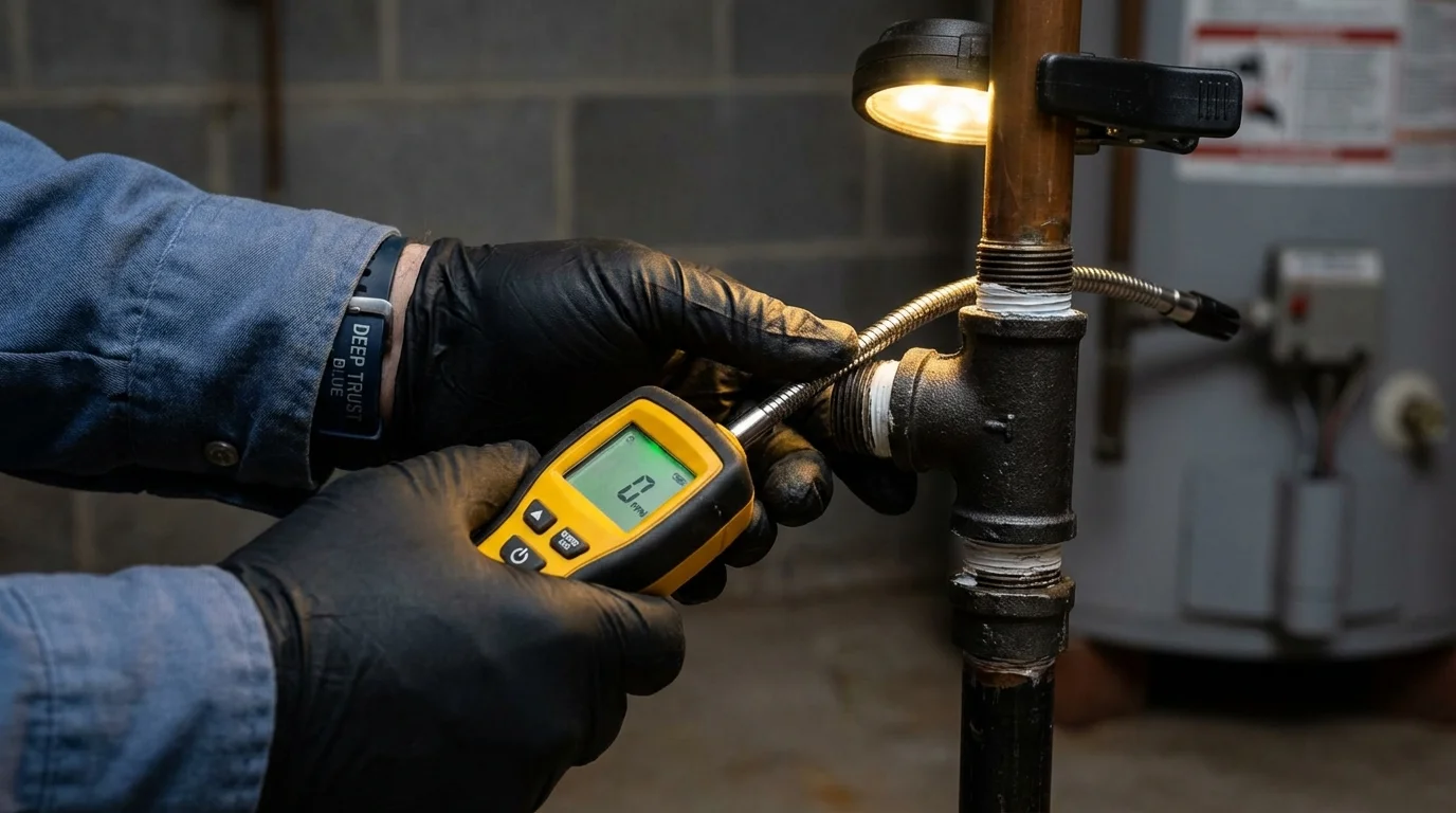 Gas leak detection with electronic sniffer by Johns Plumbing LLC in Bradner
