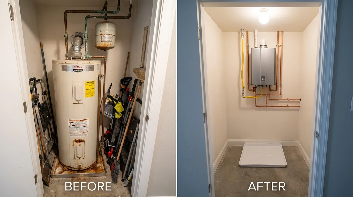 Tank water heater versus wall-mounted tankless unit comparison for Bradner, OH homeowners